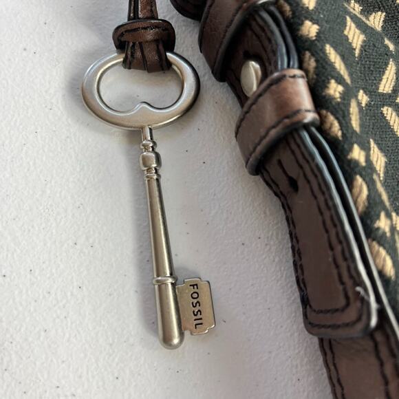 Fossil Maddox Black Leather & Canvas Messenger Crossbody Shoulder Bag Traveler - Picture 3 of 8